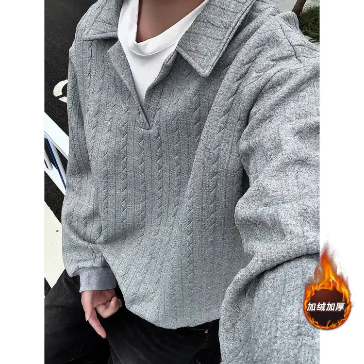 美式假两件翻领休闲拼接卫衣男女冬季慵懒松弛感百搭重磅宽松上衣