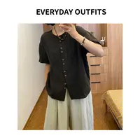 RIDA· 叠扣亚麻衫5F06显瘦休闲夏季复古小众薄款 25203清仓