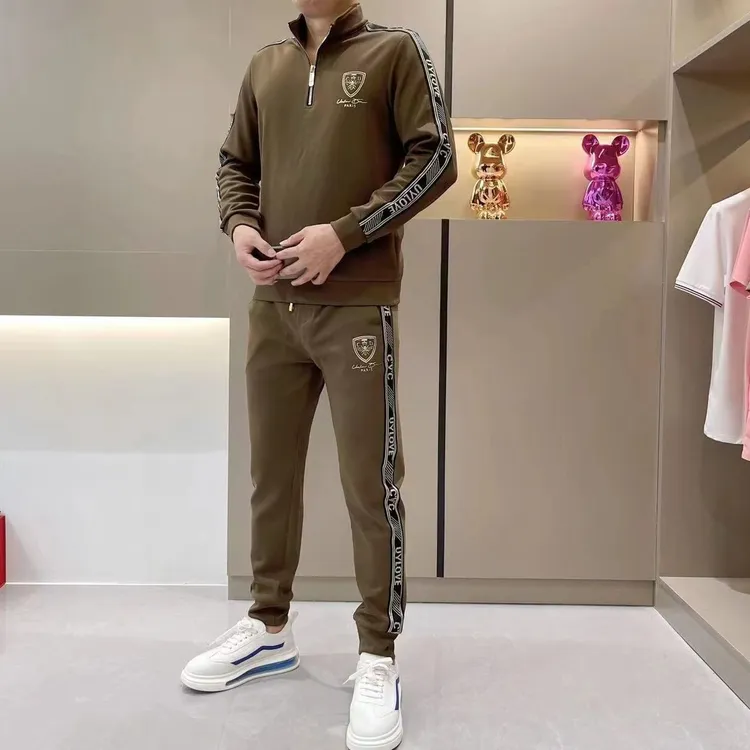 套装男士春秋季新款轻奢百搭长袖时尚休闲修身立领潮流休闲套装男