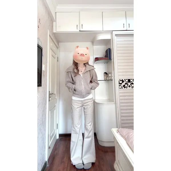 韩系慵懒风连帽针织开衫女秋季新款休闲百搭拉链毛衣外套裤子套装