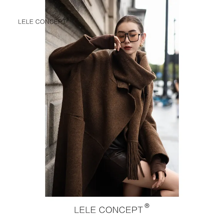 LELE CONCEPT丨「丽」都市轻奢气质感流苏围巾多色大衣FD25D0176W