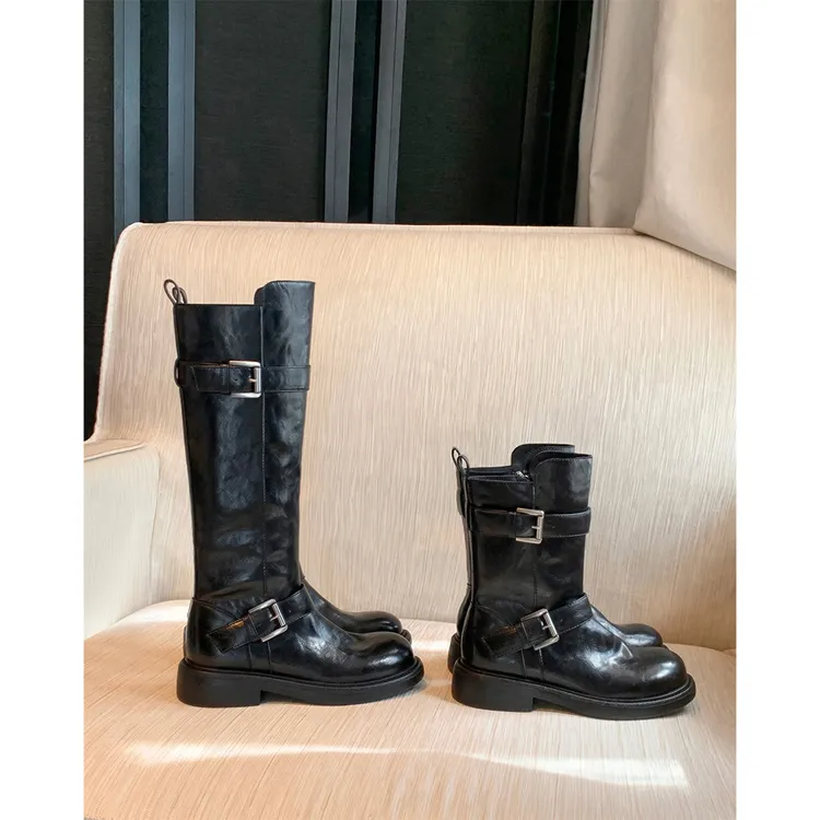 年终狂欢季【苏茵茵】颓废扣子靴~复古粗跟厚底中高筒长靴骑士靴女E5417044