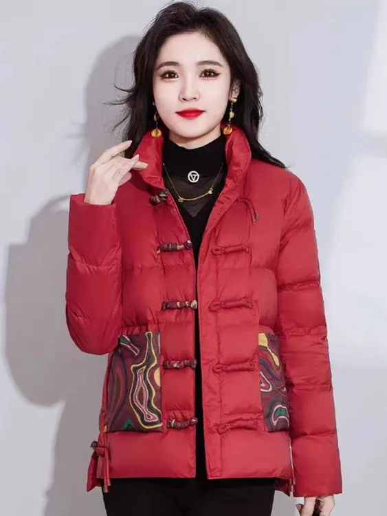 冬季新款国风盘扣立领短款时尚休闲百搭女款鸭绒外套8805