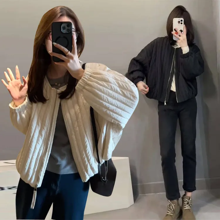 圆领竖条纹加棉加厚时尚棒球服外套女2025秋冬高级感休闲减龄上衣
