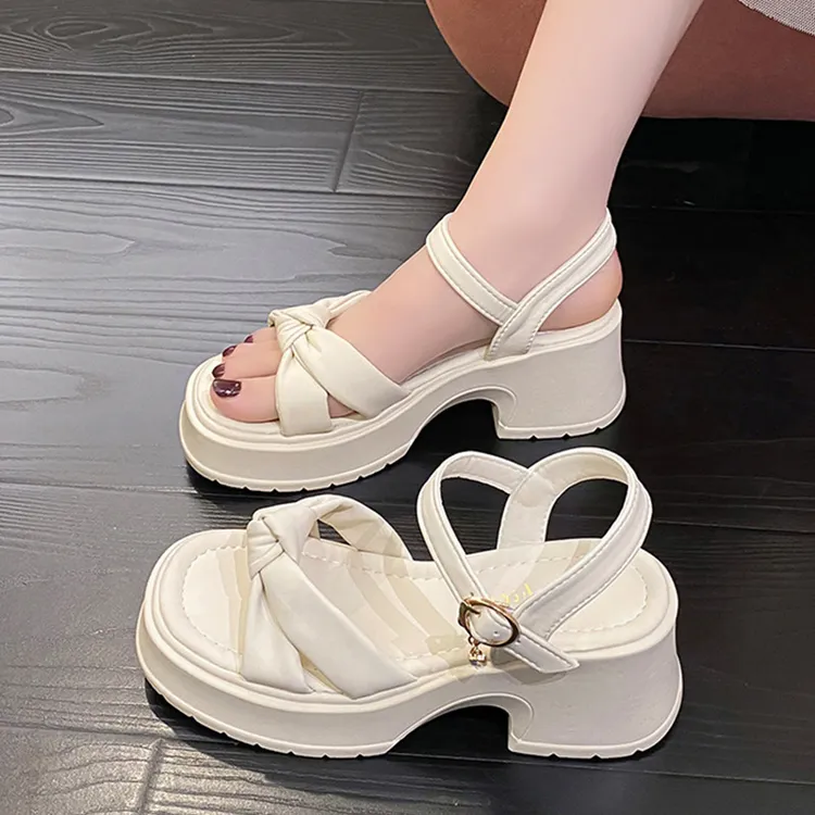 厚底凉鞋女仙女风批发夏季新款舒适软面粗跟松糕鞋罗马鞋外穿女鞋