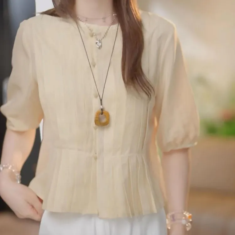 宽松显瘦设计感短袖上衣夏季薄款胖MM大码女装法式百搭气质衬衫女