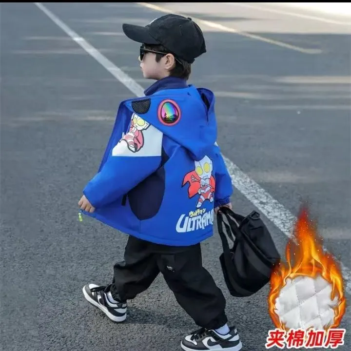 奥特曼冲锋衣男童加棉外套秋冬装2025新款儿童冬季加厚三合一棉服