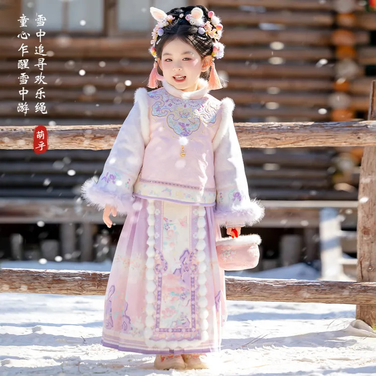 萌乎【芙兔兔】女童秋冬款国风加厚新中式裙子套装儿童汉服-255673