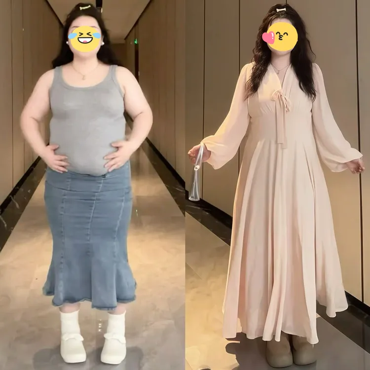 大码女装法式温柔风粉色V领长袖连衣裙女秋季新款微胖MM仙女长裙