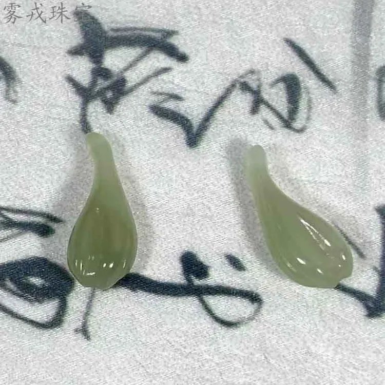 雾戎珠宝天然和田玉兰花耳坠吊坠小配饰新中式DIY饰品配饰