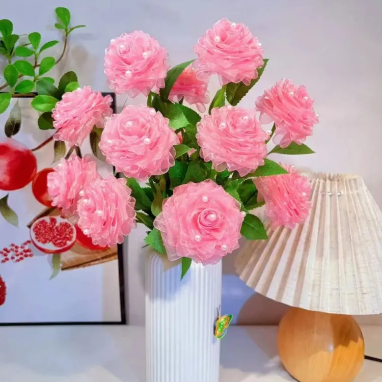 送花瓶【买2单送剪刀】四厘米珍珠玫瑰花材料包手工DIY制作材料