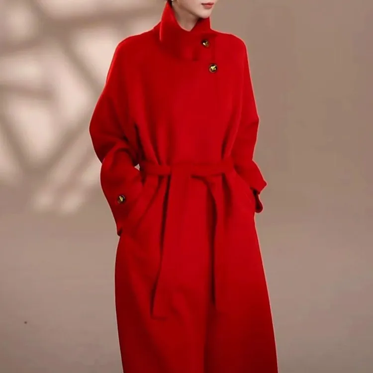 时尚网红显瘦百搭秋冬冬季女士中长款双面宽松复古韩版气质大衣女