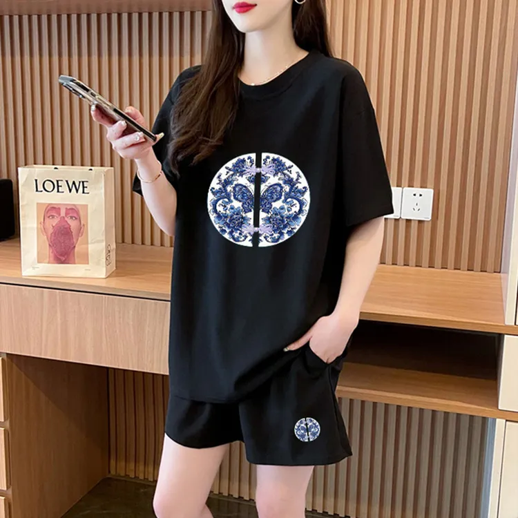 纯棉跨境中国风韩版运动时尚套装女洋气减龄休闲短袖短裤两件套潮