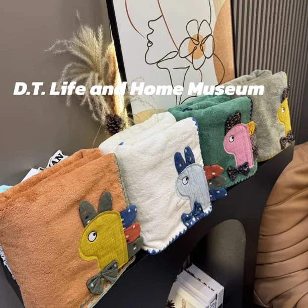 瑾木良品秋冬新款加厚超吸水恐龙贴布重工柔软加大浴巾80*150