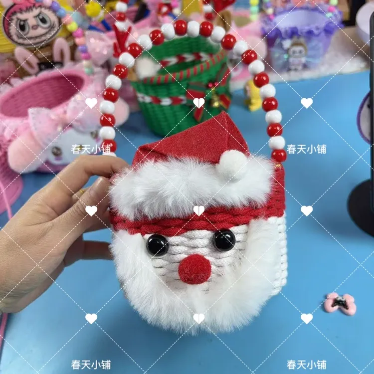  手工DIY圣诞小提篮圣诞老人材料包 圣诞系列配饰鹿角铃铛丝带