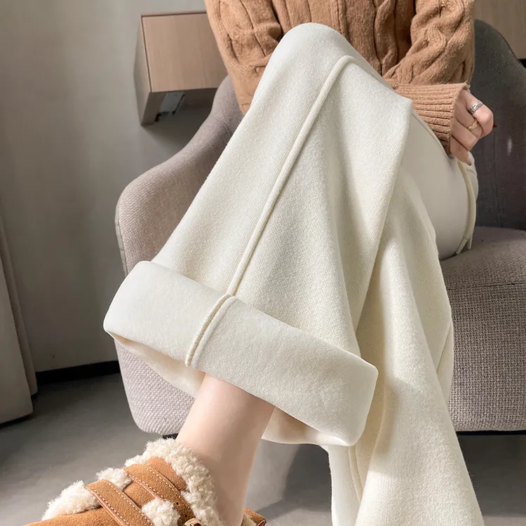 高腰加绒微喇阔腿休闲裤女秋冬时尚窄版加厚显瘦运动卫裤女228122