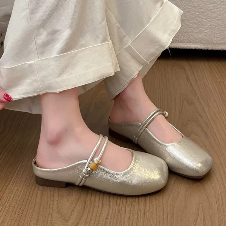 小敏家 复古法式浅口玛丽珍女拖鞋春夏新款配裙子百搭方头半拖鞋