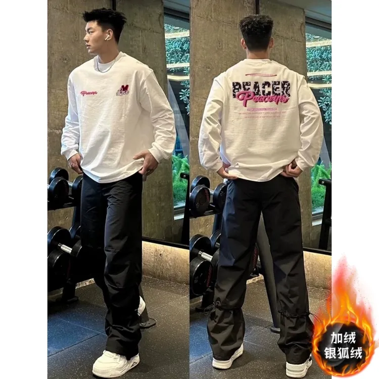 加绒加厚420克重磅华棉银狐绒圆领卫衣男美式休闲潮牌设计感字母