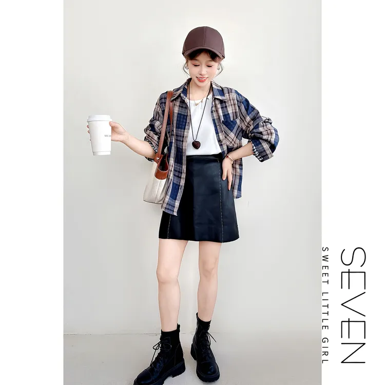 【现货】摩登皮影⑧七七146小个子早秋款黑色皮裙长款半身裙女小美说