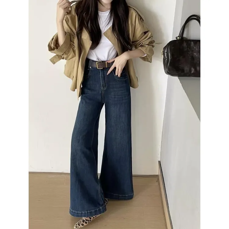 微喇牛仔裤女2025秋季新款梨形宽松高腰显瘦百搭阔腿裤子AM6611