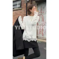 【意意】秋冬韩版时尚洋气拼接蕾丝花边圆领T恤 Y-0159