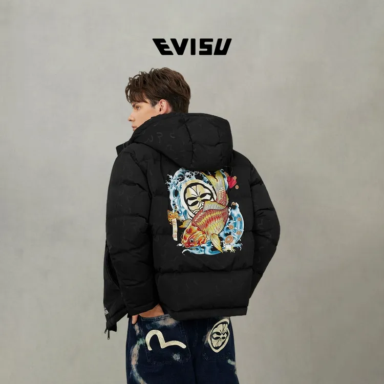 EVISU福神 2025秋新品男板雾锦鲤刺绣羽绒外套2EAADM4NJ1226XXNQ