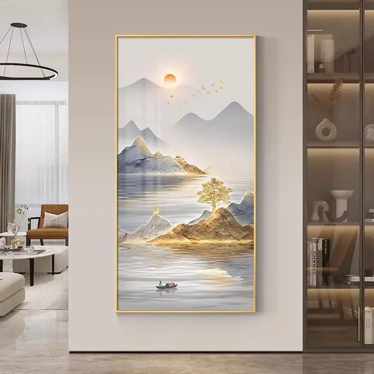 X3旭日东升玄关装饰画现代轻奢高档走廊过道挂画山水画入户壁画