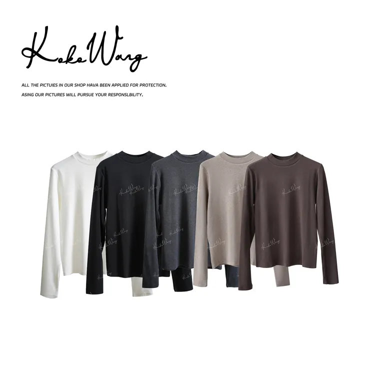 KOKO WANG【慕斯T】秋冬气质慕斯绒半高领云朵长袖T恤X7615I28T02