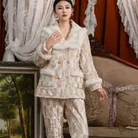 邑夏公主三层夹棉加厚保暖女士甜美花边翻领冬季外穿家居服00018