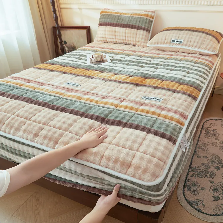 A类床笠款加厚牛奶绒床垫保护罩家用床护垫单件床单夹棉床罩床品