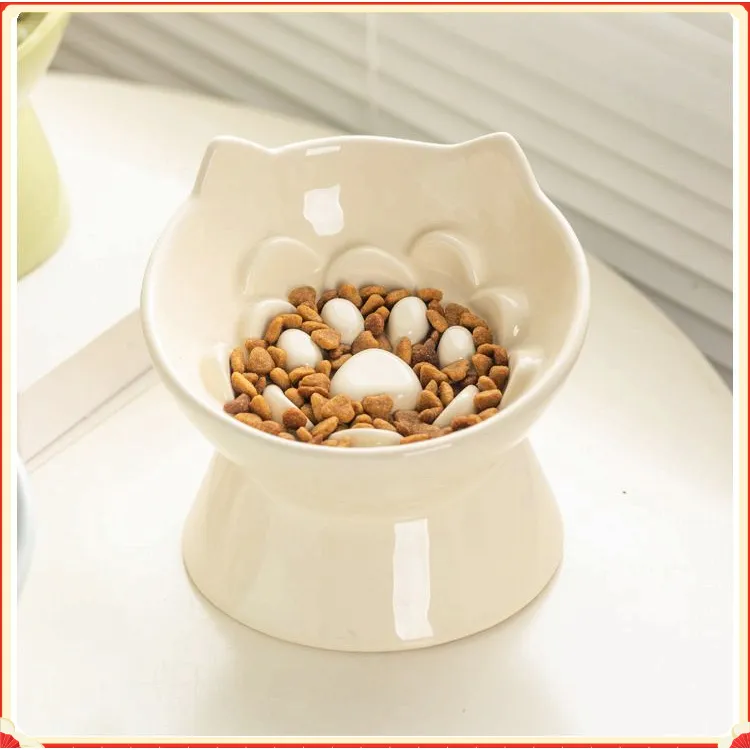 狗食盆防噎高脚防黑下巴护颈缓食慢食猫咪粮碗宠物大口径斜口H