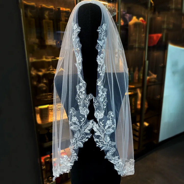 新娘结婚主婚纱头纱超仙森系整圈蕾丝花边头纱领证登记拍照道具
