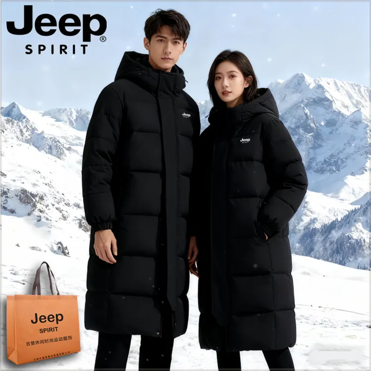 Jeep吉普户外情侣长款棉服男女款过膝超长外套防风保暖连帽棉衣袄