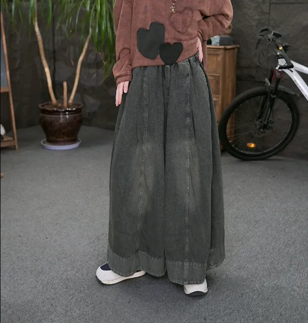 秋季新款美腿线设计复古大码高腰牛仔裤子百搭显瘦宽松阔腿裙裤女