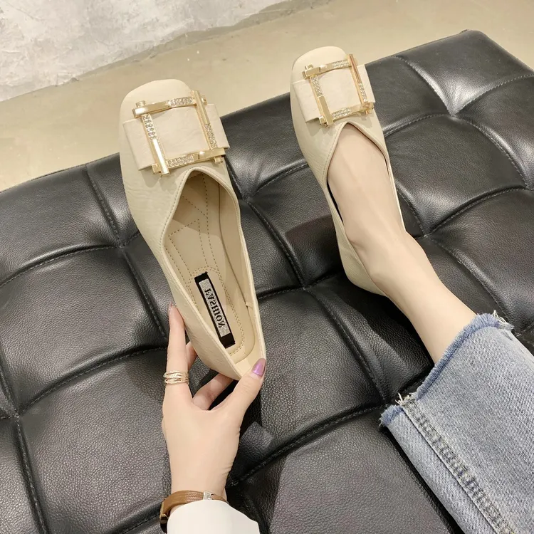 平底单鞋女瓢鞋2025新款潮鞋子百搭方头软底浅口春款奶奶鞋豆豆鞋