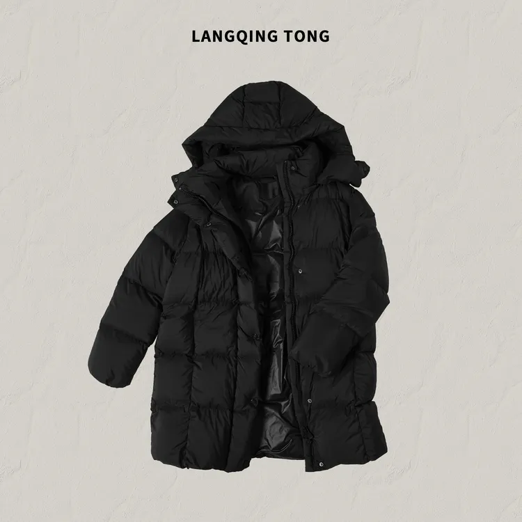 LANGQING 中长款休闲宽松白鹅绒可拆卸连帽羽绒服46195#