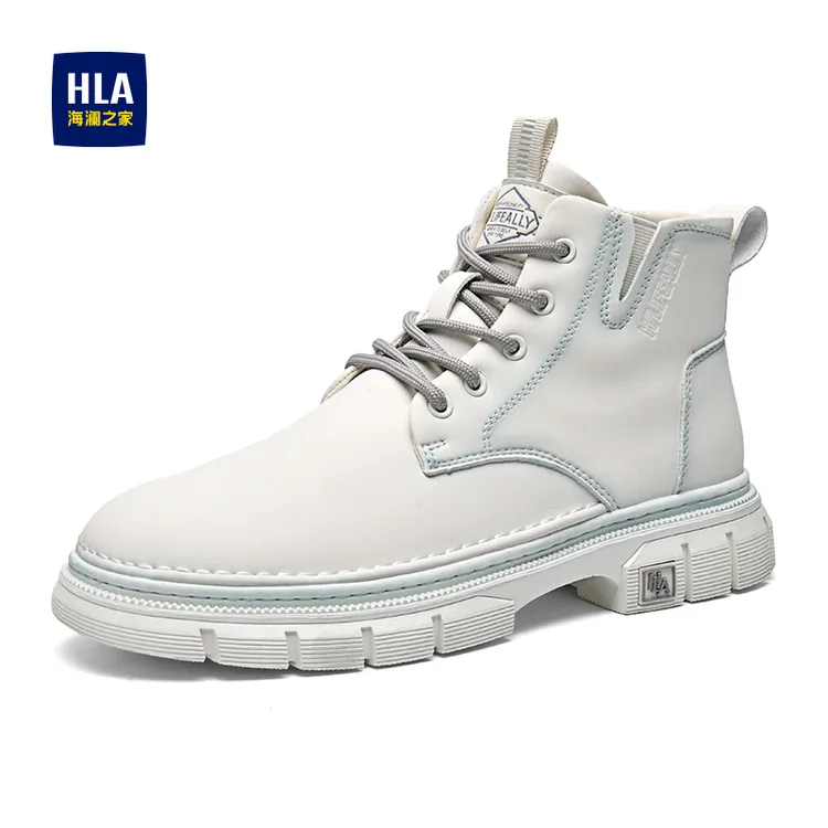 海澜之家白色马丁靴冬季高帮鞋单里时尚潮鞋工装百搭休闲男鞋