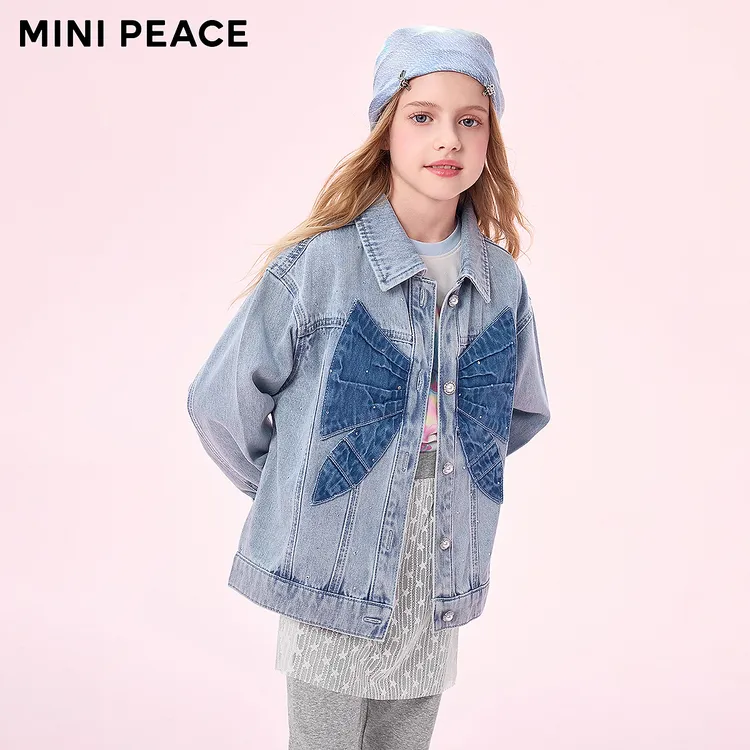 MINIPEACE太平鸟童装女童牛仔外套儿童秋装女宝夹克蝴蝶结甜美新