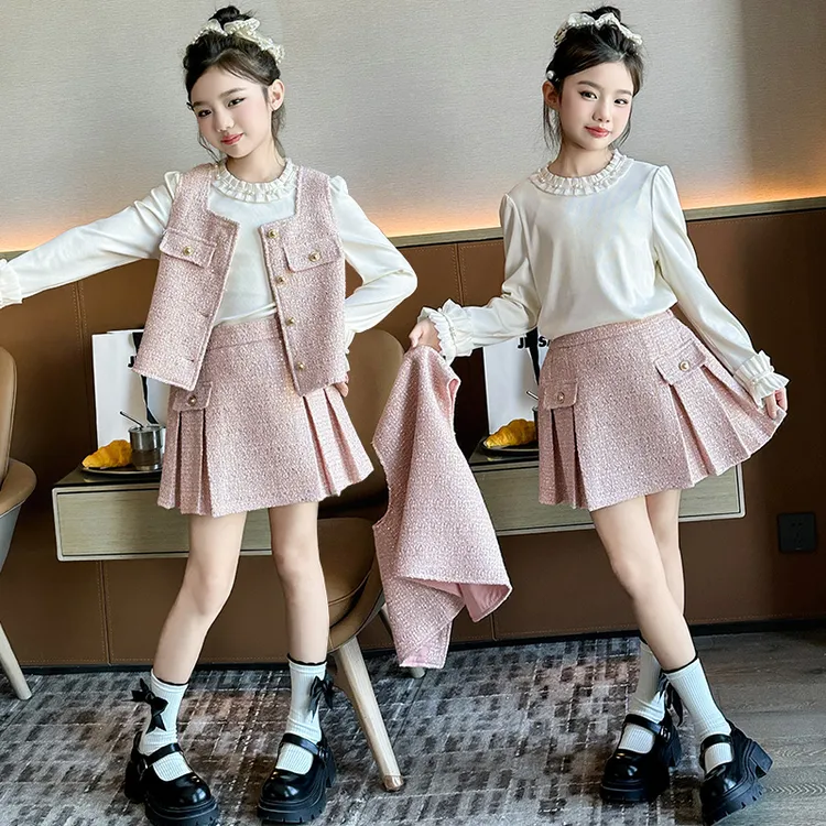 女童春装小香风套装裙子2025新款洋气儿童女孩韩系穿搭马甲三件套