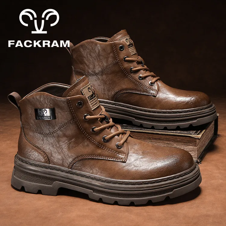 FACKRAM暖冬加绒高帮马丁靴男款2025秋冬季新款中帮百搭男士皮鞋