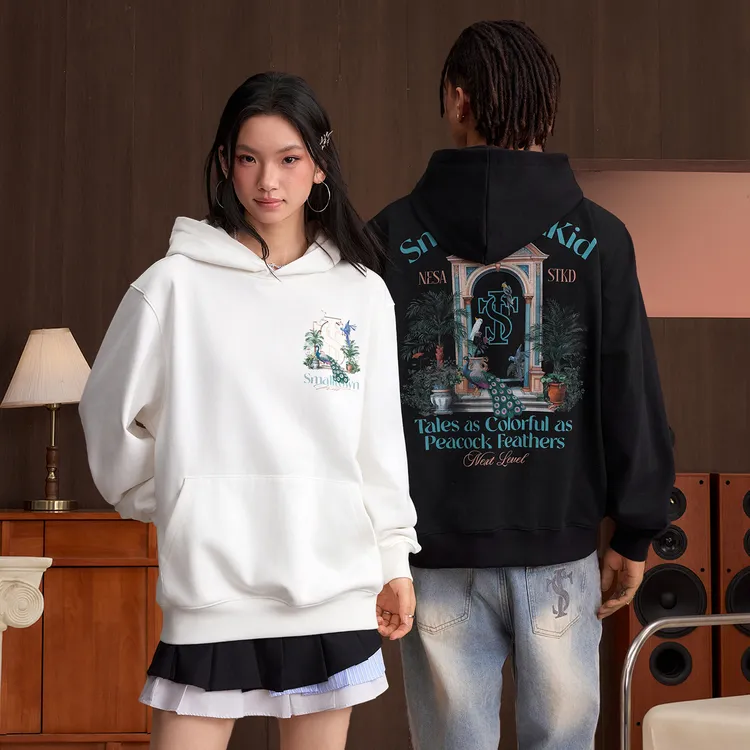 STK SmallTownKid孔雀庄园连帽卫衣宽松潮流男女春秋印花帽衫外套