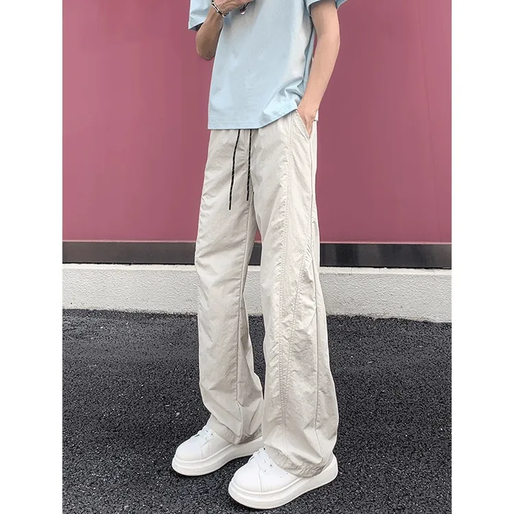 白灰色冰丝网眼透气速干裤男夏季薄款美式拼接工装裤子直筒运动裤