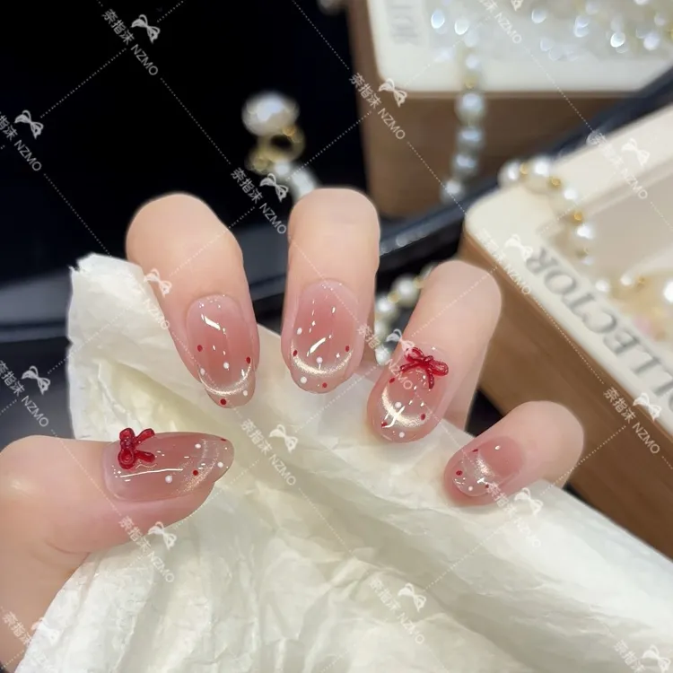 【波点情节】日常百搭波点穿戴甲立体蝴蝶结显白美甲