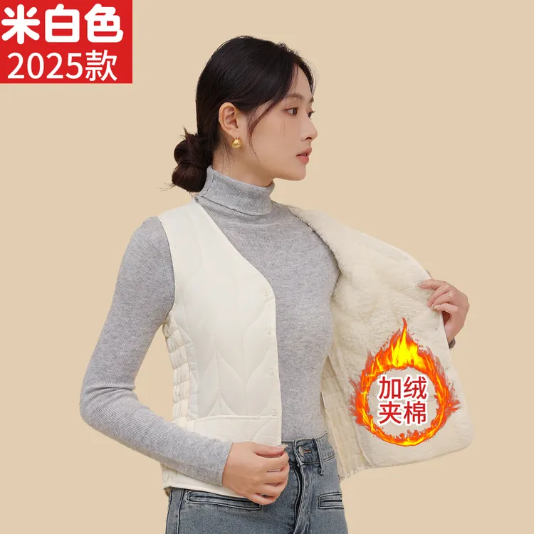 2025秋冬新款加绒棉马甲女修身百搭爆款马夹内穿加厚加厚保暖背心