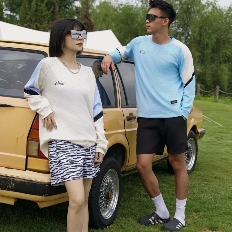 Suno大网眼拼接印花吸湿排汗篮球运动跑步健身训练速干长袖