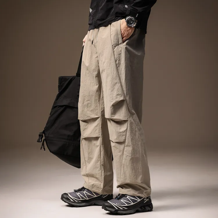 高端日系复古简约束脚休闲裤男2025秋季新款高街户外宽松阔腿长裤