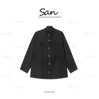 【SANSAN】气质简约百搭黑色显瘦设计款拼接长袖衬衫DY-90295
