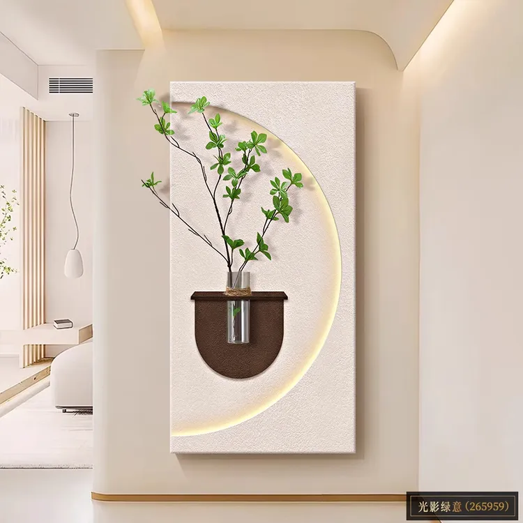 水培绿植玄关装饰画立体砂岩入户正对门走廊过道挂画创意氛围灯画