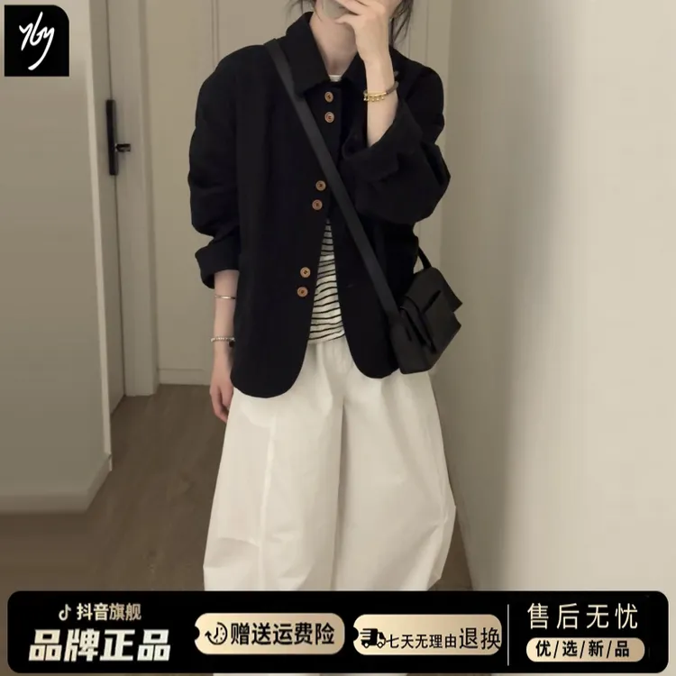 美式复古黑色夹克外套女春秋2025新款韩系薄款早秋宽松短款上衣