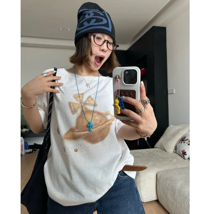 Our2【花边土星T】休闲百搭印花圆领星球T恤【Z6359】